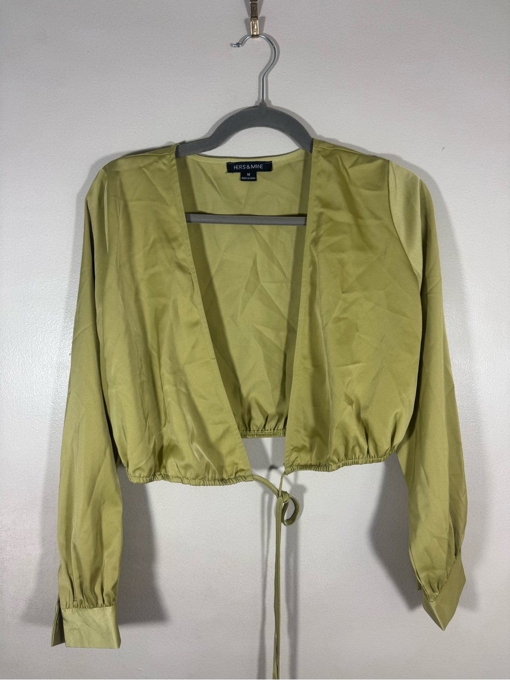 Hers & Mine Olive Drawstring Cropped Blouse